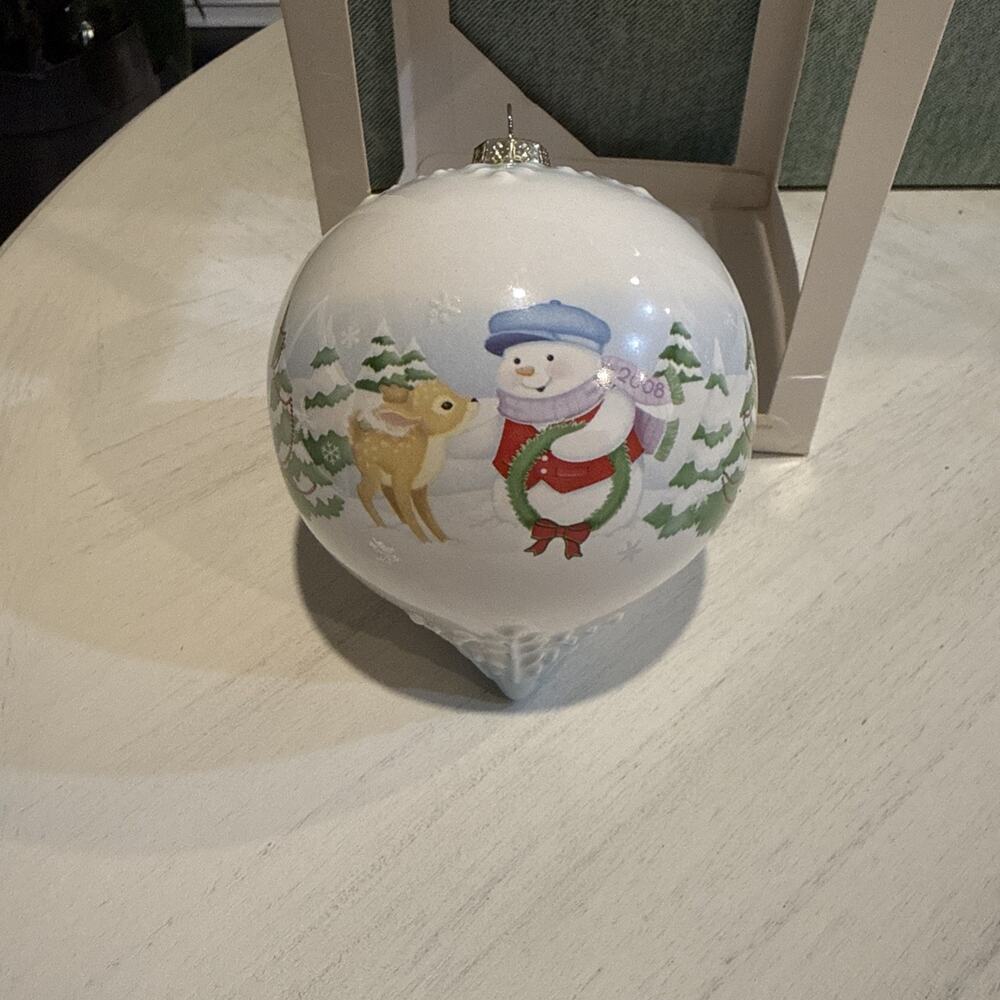 2008 Hallmark Ornament Snow Buddies A Holiday Hello Porcelain Finial w/Box EUC